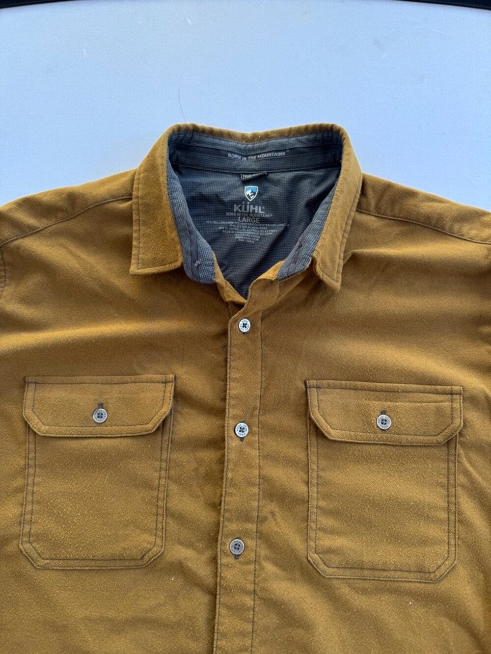 Kuhl Stretch Shirt Jacket - Mustard Flannel Button Up - Men's L